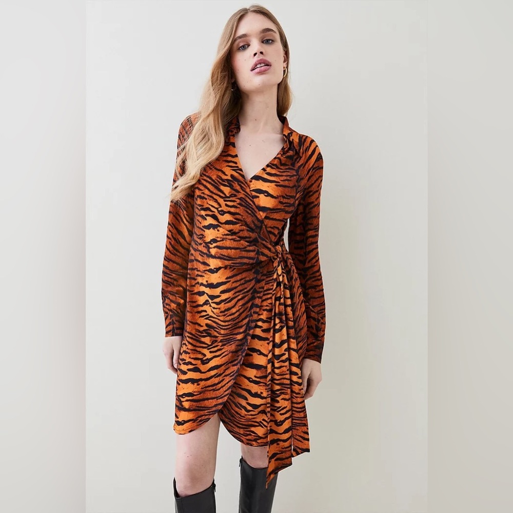 Karen Millen Tiger Wrap Dress US 4 UK 8
